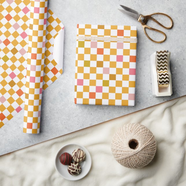 Simple Modern Yellow Checkered Wrapping Paper (Crafts)