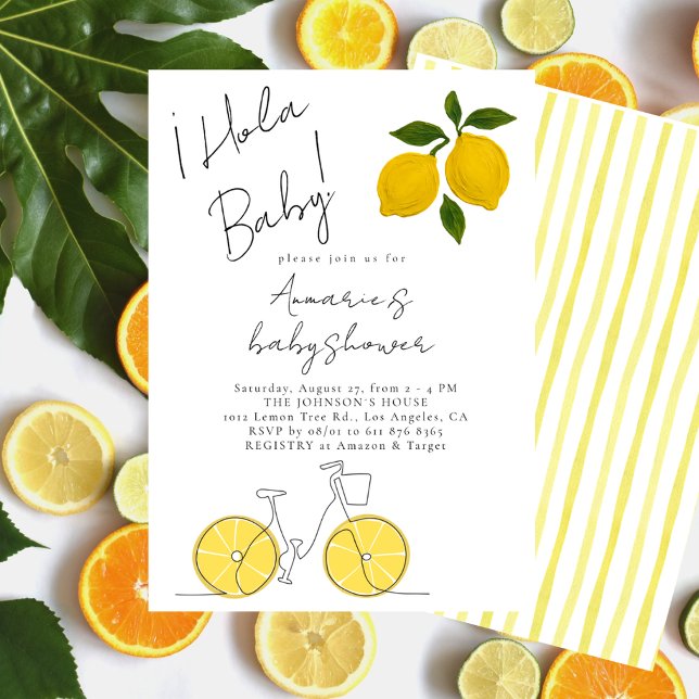 Simple Modern Yellow Lemon Stripes Baby Shower Invitation (Creator Uploaded)