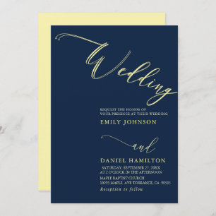 Simple Modern Yellow  Navy Calligraphy Wedding Invitation