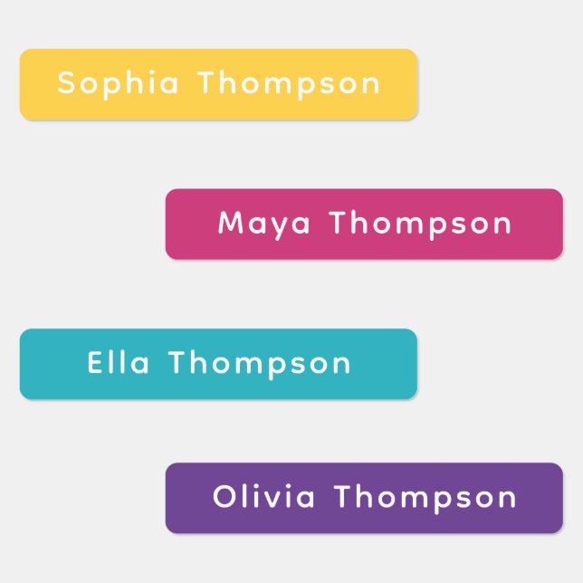 Simple Modern Yellow Pink Purple Personalized Name Kids' Labels (Group)