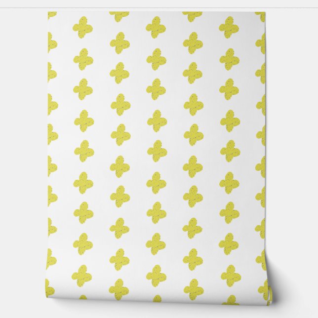 Simple Modern Yellow White Flower Pattern Floral Wallpaper (Unrolling)