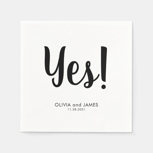 Simple Modern YES Engaged Script Engagement Party Napkins (Front)