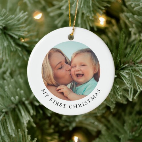 Simple Mom and Baby Photo First Christmas Ceramic Ornament