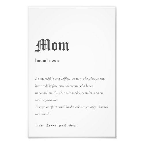 Simple Mom Dictionary Definition Personalized Gift Photo Print