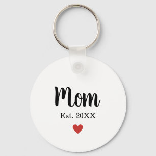 Simple Mom Est. Year Little Heart Custom Keychain
