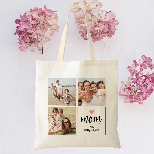 Simple Mom Photo Collage Heart Plaque Tote Bag