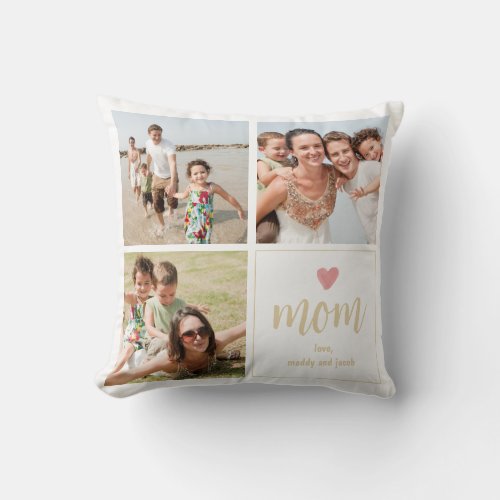 Simple Mom Photo Collage Heart Throw Pillow