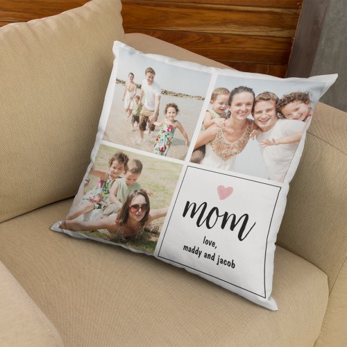 Simple Mom Photo Collage Heart Throw Pillow