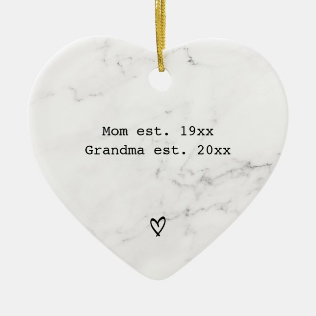 Simple Mom Promoted to Grandma Black White Marble Ceramic Ornament (Front)