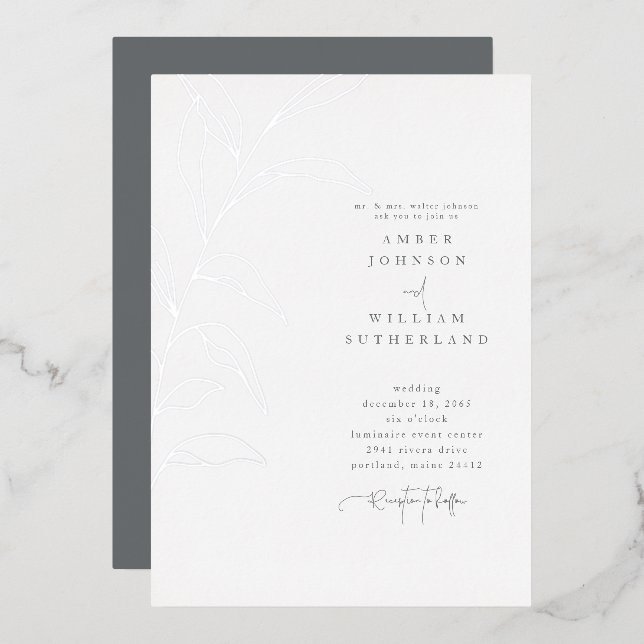 Simple Moments Parents HandDrawn Stem Foil Wedding Invitation (Front/Back)