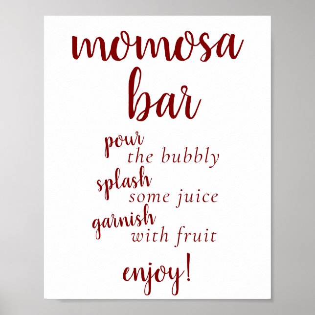 Simple Momosa Bar | Candy Red Script Any Event Poster (Front)