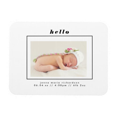 Simple Monochome Hello Frame Photo Birth Magnet