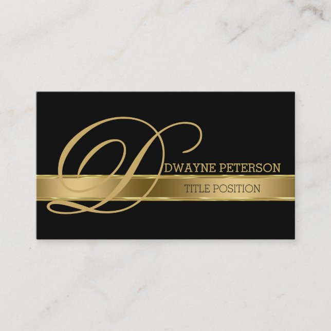 Simple Monochromatic With Gold Stripe Business Card (Front)