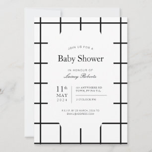 Simple Monochrome Black White Window Pane Plaid Invitation