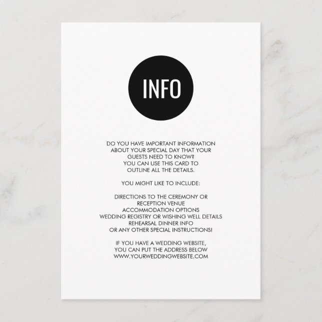 Simple monochrome circle details/information card (Front)