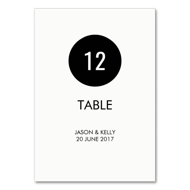 Simple monochrome circle wedding table number (Front)