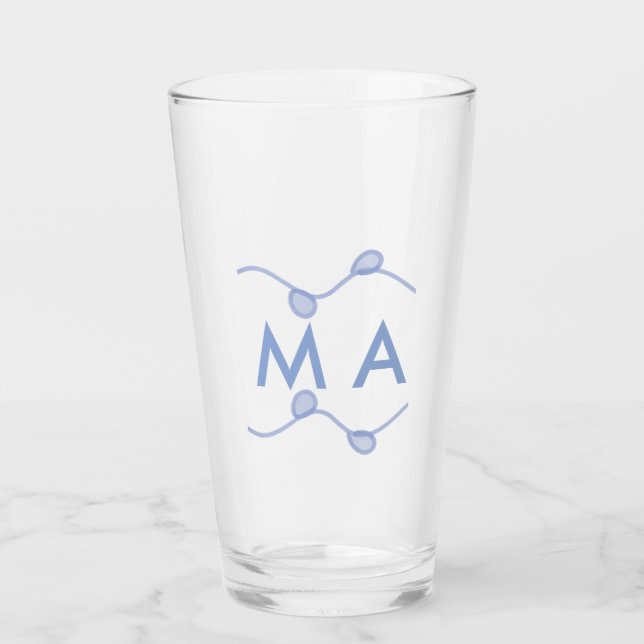 Simple monogram add your name letter blue leaf glass (Front)