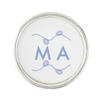 Simple monogram add your name letter blue leaf lapel pin