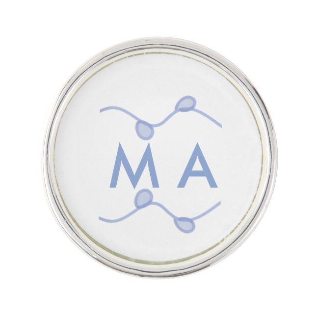 Simple monogram add your name letter blue leaf lapel pin (Front)