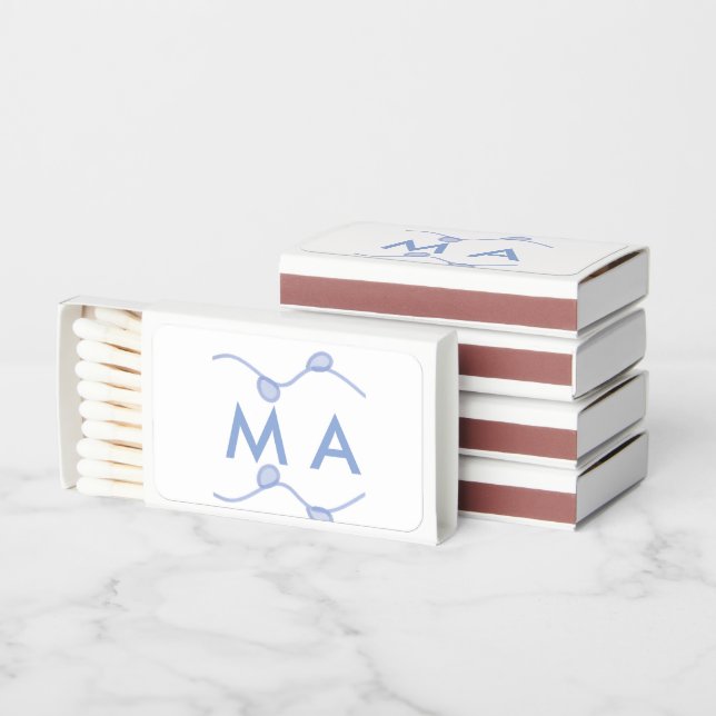 Simple monogram add your name letter blue leaf matchboxes (Stacked)