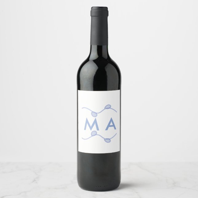 Simple monogram add your name letter blue leaf wine label (Front)