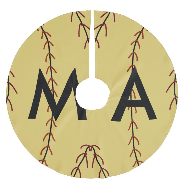 Simple monogram add your name letter man minimal t brushed polyester tree skirt (Front)