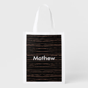 Simple monogram add your name letter man minimal t grocery bag