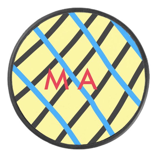 Simple monogram add your name letter man minimal t hockey puck (Front)