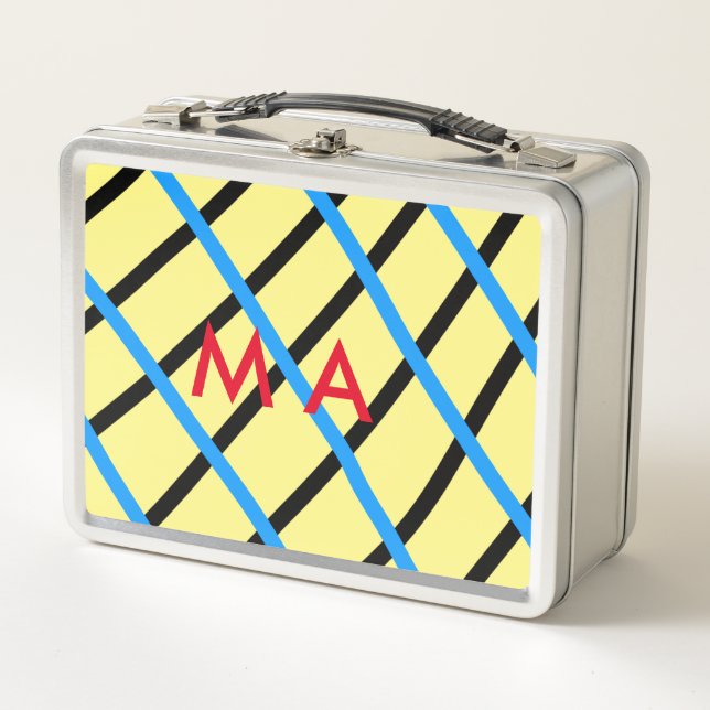Simple monogram add your name letter man minimal t metal lunch box (Front)