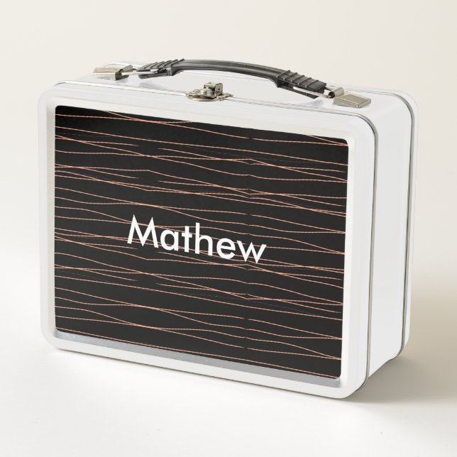 Simple monogram add your name letter man minimal t metal lunch box (Front)