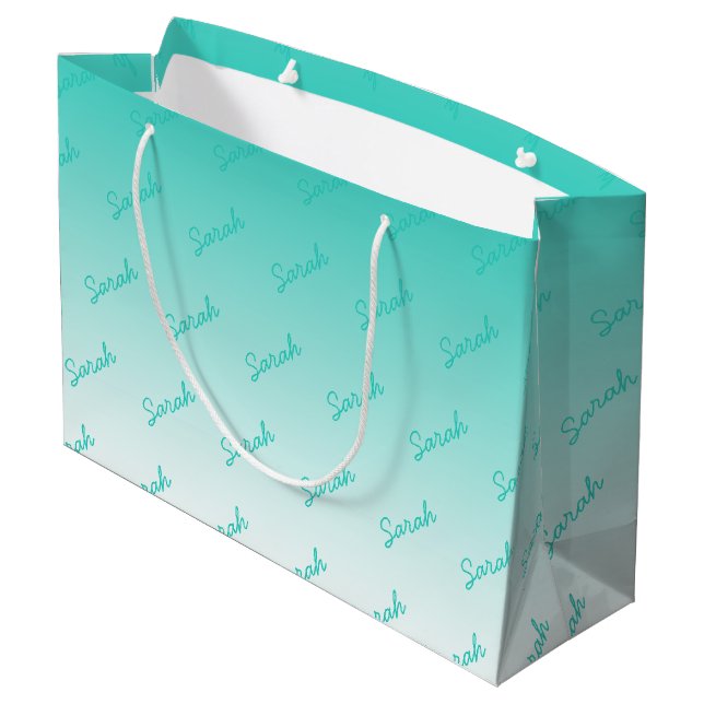 Simple Monogram | Aqua Ombre Large Gift Bag (Back Angled)