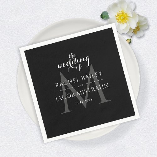 Simple Monogram BW Photo Wedding Reception Napkins