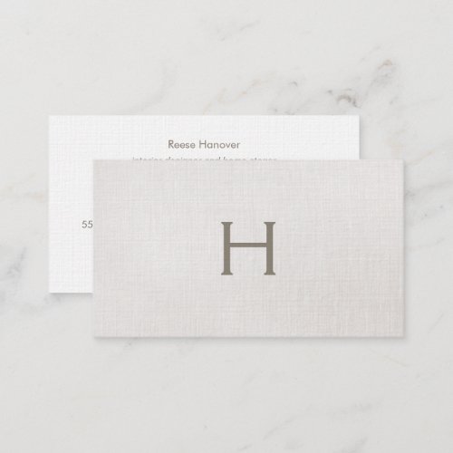 Simple Monogram Beige Linen Stylish Minimalist  Business Card