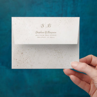 Simple Monogram Beige Wedding Return Address Envelope