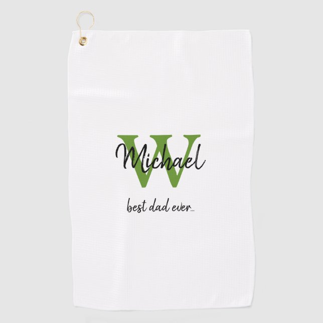 Simple Monogram Best Dad Ever First Name  Golf Towel (Front)