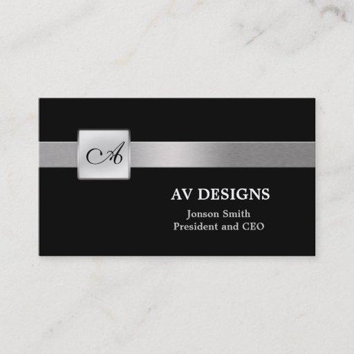 Customizable Simple Monogram Black and Silver Business Card