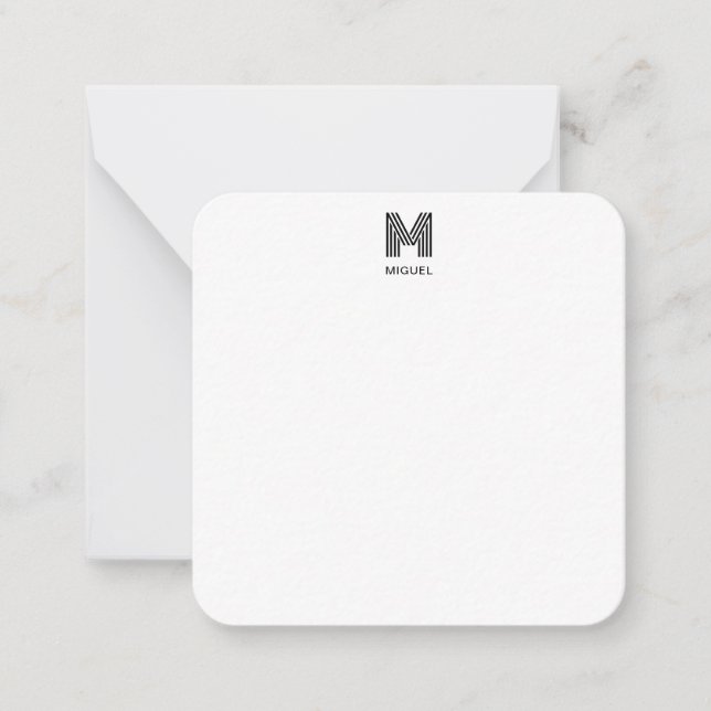 Simple Monogram Black and White budget Note Card (Front)