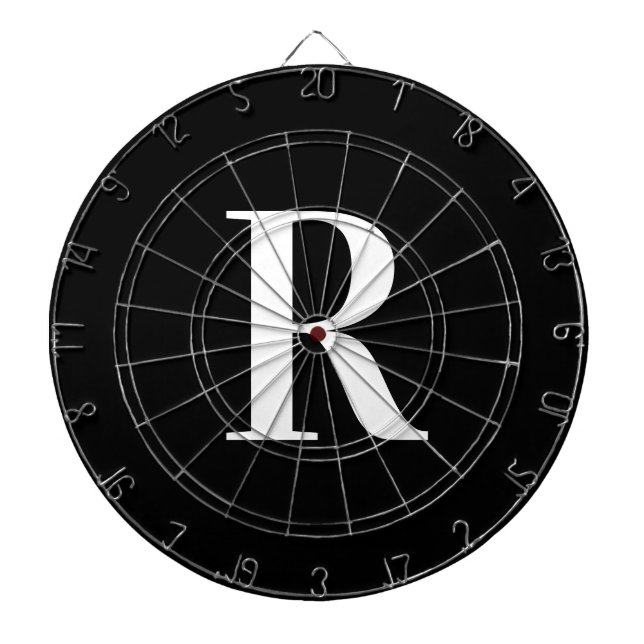 Simple Monogram Black and White Dart Board (Front)