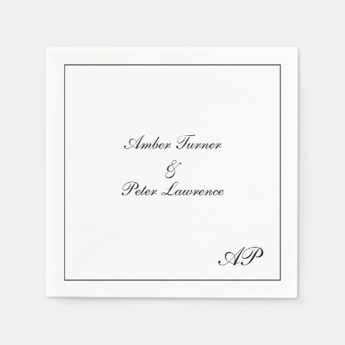 Simple Monogram Black and White Elegant Wedding Napkins