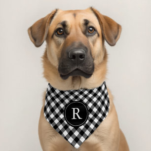 Simple Monogram Black and White Gingham Pet Bandana Collar