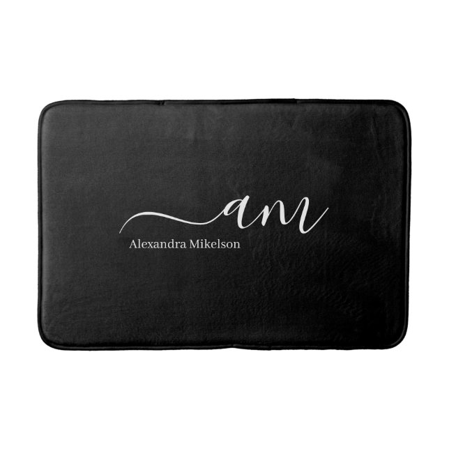 Simple Monogram black and white Minimalist Stylish Bath Mat (Front)