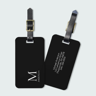 Simple Monogram Black And White Name Luggage Tag