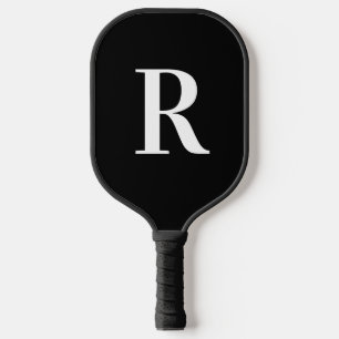 Simple Monogram Black and White Pickleball Paddle