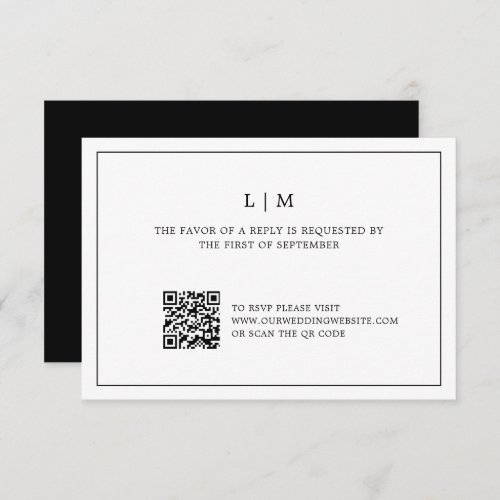 Simple Monogram Black and White QR Code Wedding RSVP Card