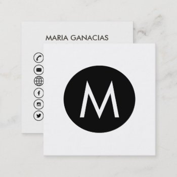 Simple Monogram Black And White Social Media Square Business Card by RenImasa at Zazzle