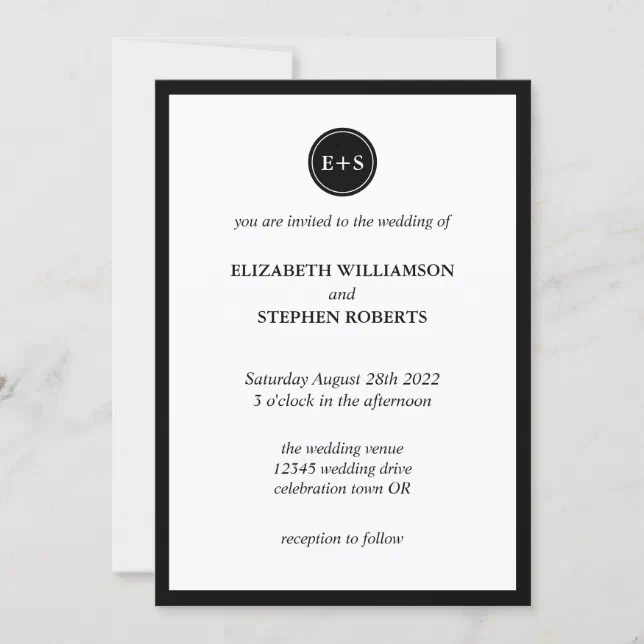 Simple Monogram | Black and White Wedding Invitation | Zazzle