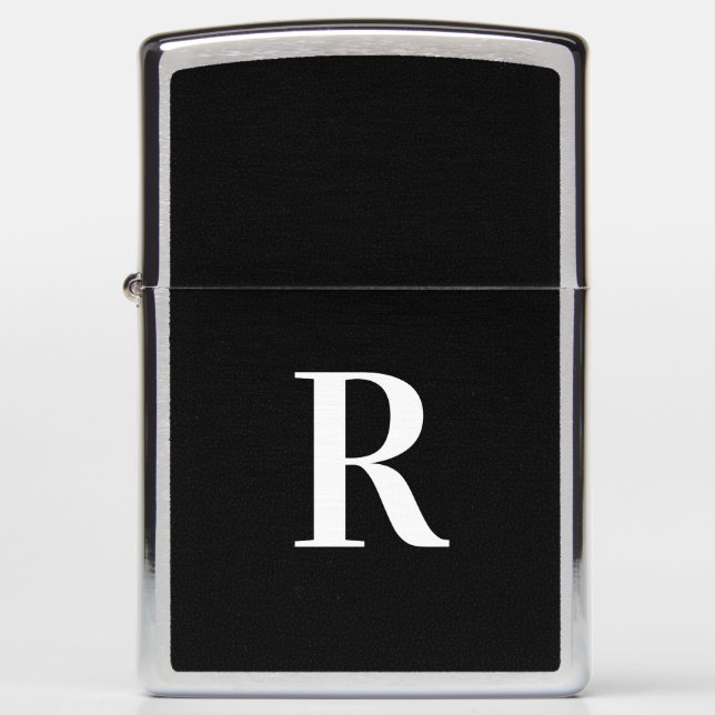 Simple Monogram Black and White Zippo Lighter (Front)