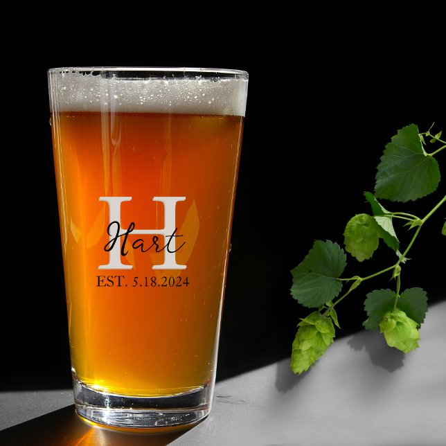  Simple Monogram Black Beige Beer Glass (Creator Uploaded)