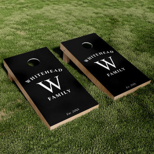 Simple Monogram Black Cornhole Set
