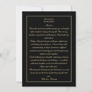 Simple Monogram Black Gold Wedding Vow Card